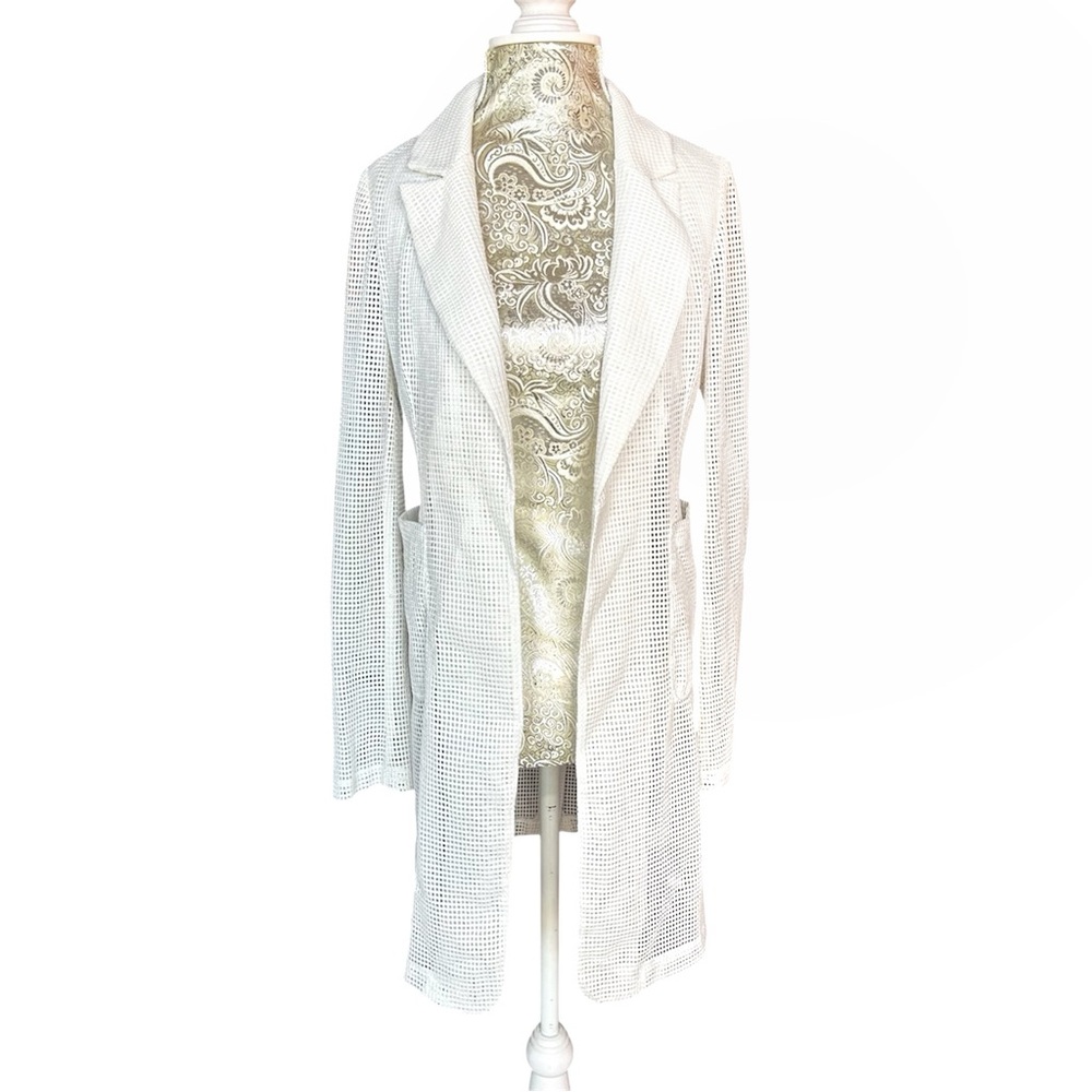 Naked Wardrobe Mesh White Blazer Lab Coat Office Siren Bridal Guest Size Large - Picture 1 of 7